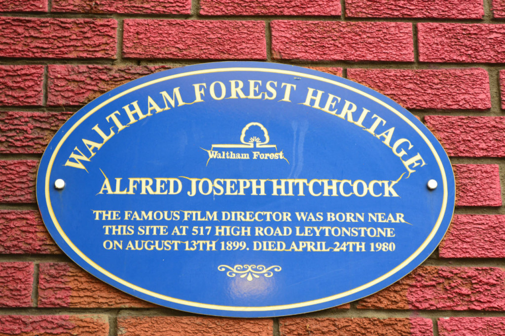 A Hithcock plaque that shows the director was born in Leyton