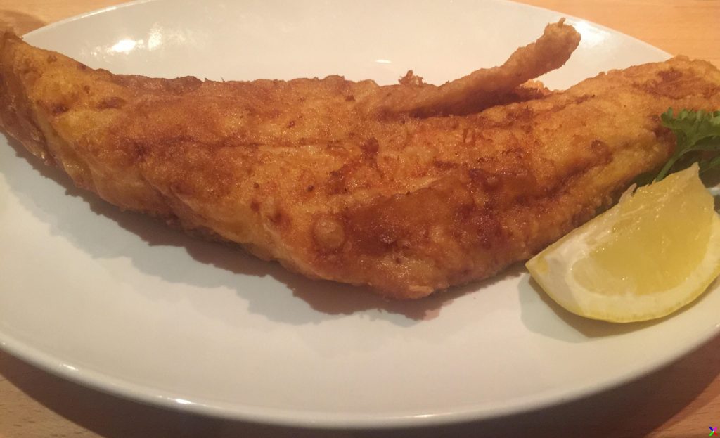 A plate of battered cod at Ark, South Woodford